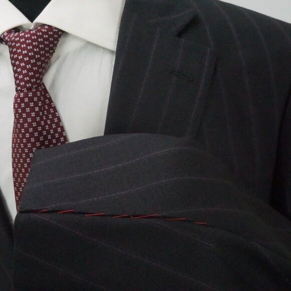 Isaia Charcoal Gray Purple Pinstriped Wool 2 Pc Suit Jacket Pants 42R BRAND NEW - Picture 5 of 11
